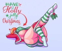 ass ass_focus christmas christmas_outfit elf_outfit fandangomango female female_only gift_wrapped hourglass_figure panties pinup thick_thighs