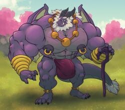 2026 absurd_res activision anklet anthro asher_(spyro) balls_outline beard biceps big_bulge big_muscles big_pecs bracelet bulge calf_muscles cane claws deltoids detailed_bulge dragon elderly elderly_anthro elderly_male eyebrows eyewear facial_hair fangs feet genital_outline glasses grin hair hi_res horn huge_muscles jewelry looking_offscreen male mature_anthro mature_male muscular muscular_arms muscular_legs muscular_thighs mythological_creature mythological_scalie mythology necklace nipple_piercing nipple_ring nipples pecs penis_outline piercing purple_body purple_scales rackunwolf reptile rescued_dragons_(spyro) ring_piercing scales scalie scar smile solo spyro_reignited_trilogy spyro_the_dragon standing tail tail_tuft teeth thick_eyebrows toes triceps tuft underbite white_beard white_facial_hair white_hair wings