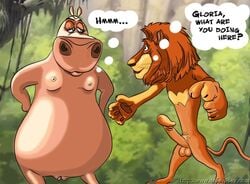 alakay_alex anthro balls breasts dialogue drawn-sex.com dreamworks english_text erection feline female furry furry_only gloria_the_hippopotamus hippo lion madagascar_(series) male mammal nipples penis pubic_hair small_breasts straight thought_bubble vulva