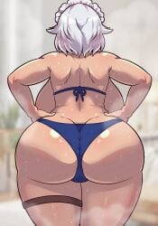 ass_focus back_view blue_bikini cameltoe curvy from_behind gigantic_ass gigantic_breasts hands_on_hips puffy_vulva sakuya_izayoi seireiart standing thick_thighs touhou trefoil wide_hips