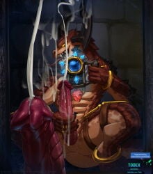 against_surface against_wall anthro bodily_fluids crouching cum cum_on_mirror cumshot dragon drogoz_(paladins) ejaculation erection genital_fluids genitals hi-rez_studios hi_res male masturbation mythological_creature mythological_scalie mythology orgasm paladins_(game) penile penile_masturbation penis reflection scalie solo tail todex tongue tongue_out