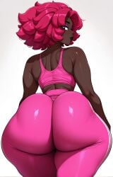 1girl 1girls ai_generated back_view big_ass big_ass_(female) big_hair black_eyes brawl_stars crop_top dark-skinned_female dark_skin fat_ass female female_focus female_only juju_(brawl_stars) leggings lipstick looking_at_viewer makeup mrnails pants pink_hair rear_view solo solo_female thick_thighs tight_clothing tight_pants white_background wide_hips yoga_pants
