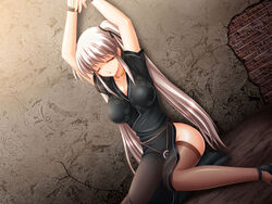 1girls artist_request bondage bound_wrists breasts china_dress chinadress chinese_clothes cleavage closed_eyes clothed erect_nipples female hair kafu large_breasts long_hair mabinogi nao necklace qipao rope see-through sheer sleeping solo thighhighs tied traditional_clothes very_long_hair