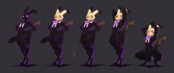 2026 anthro anthrofied balls crouching erection fennecjan generation_7_pokemon genitals grey_background hi_res looking_at_viewer male mimikyu nintendo penis pokemon pokemon_(species) scarf simple_background solo