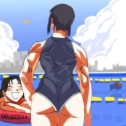 3girls ass ass_focus azumanga_daiou back back_muscles back_view bare_shoulders big_ass big_butt black_hair blush blush_stickers chiyo_mihama curvaceous curvy curvy_female curvy_figure female female_focus female_only hi_res high_resolution highres light-skinned_female light_skin muscular muscular_arms muscular_back muscular_female nyamo_minamo_kurosawa one_piece_swimsuit rear_view sidelocks swimsuit swimwear tagme thick_thighs thighs toned toned_arms toned_back toned_body toned_female voluptuous voluptuous_female yukari_tanizaki