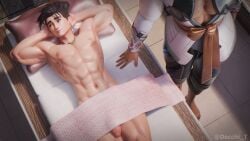 asian bara decchi_t gay lifeweaver male male_only muscular muscular_male overwatch overwatch_2 towel wuyang