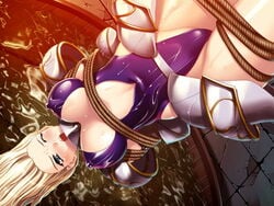 aikawa_arisa blonde_hair bondage breasts clothing erect_nipples female kamen_no_goumonshi long_hair miel_falke nipple_bulge pokies rope suspension torture upside-down water wet