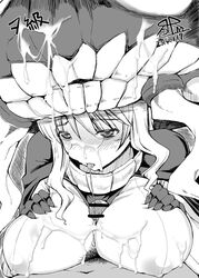 blush bodysuit breasts cape censored cum facial female gloves hat kantai_collection monochrome open_mouth paizuri penis pubic_hair red-rum shinkaisei-kan solo teeth tongue wo-class_aircraft_carrier