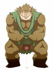 anthro balls boar bottomless clothing cum dragon_quest ejaculate eto1212 fur halohalo male male_only monster orc_(dragon_quest) penis porcine solo