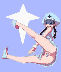 >_< anus black_hair blush bottomless braid dildo dress female female_masturbation flats hat justeeeeth kill_la_kill masturbating masturbation object_insertion one-star_student_(kill_la_kill) pussy shaded_face sleeveless sleeveless_dress solo spread_pussy star tape taped_pussy twin_braids underwear upskirt vaginal_insertion vaginal_object_insertion vaginal_penetration wavy_mouth wrist_cuffs