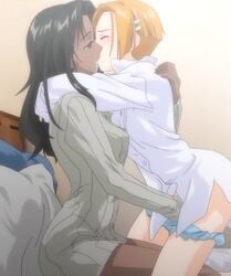 2girls anime_screencap blush dark_skin female interracial kissing masturbation milky_(company) multiple_girls ova saliva screenshot shoujo_sect suwabe_kirin yoshioka_matsuri yuri