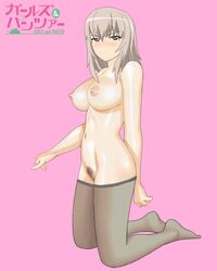 feet female girls_und_panzer itsumi_erika legs looking_at_viewer pantyhose short_hair solo wampik white_hair