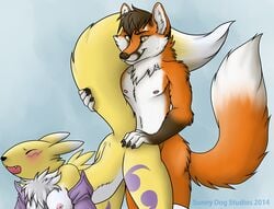 anthro black_nose blush breasts canine chest_tuft digimon female fox fur gloves male mammal nipples nude open_mouth orange_fur penetration pyropaws renamon sex straight tuft werefox white_fur wingedwolf yellow_fur