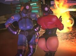 2girls 3d 3d_(artwork) ass donan female female_only fempyro fire gas_mask huge_ass human human_female human_only mask masked masked_female pyro pyro_(team_fortress_2) rule_63 tagme team_fortress_2 the_fanciest_of_pants