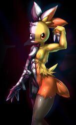 2014 abs angry anthro avian beak bird breasts chicken claws combusken elpatrixf feathers female looking_at_viewer metal nintendo nipples nude pokemon pussy raised_arm sharp_claws solo standing video_games