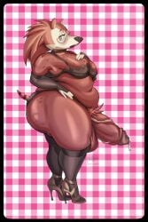 1futa alternate_version_available animal_crossing anthro artist_name artist_signature ass balls ballsack bbw blush breasts brown_eyes brown_fur choker chubby_futanari digital_drawing_(artwork) digital_media_(artwork) doomsday_(doomsday-ent) doomsday_anthro elbow_gloves eulipotyphlan freckles full_body fur furry futa_sans_pussy futanari genital_fluids genitals gingham glans half-closed_eyes hand_on_breast hand_on_hip hedgehog high_heels highres humanoid_penis large_breasts large_penis lingerie looking_at_viewer navel nylons open_mouth overweight partially_clothed pattern_background penis pinup pose precum pubic_hair sable_able sandals shiny_skin shy side_view sideboob solo solo_focus solo_futa stockings tail testicles thick_thighs veiny_penis wide_hips