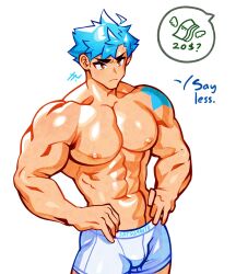 20$_is_20$ abs bara big_chest brown_eyes denbe_(sachuman) gay huge_pecs male male_only muscular muscular_male sachuman sex_for_money white_underwear