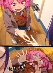 doki_doki_literature_club implied_tribadism khyleri natsuki_(doki_doki_literature_club) rock_paper_scissors yuri_(doki_doki_literature_club)