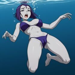 1girls ai_generated air_bubbles asphyxiation barefoot big_breasts bikini breasts bubbles cameltoe dc_comics drowning feet female navel ocean rachel_roth raven_(dc) sea sexfightfun solo swimsuit teen_titans underwater underwater_peril warner_brothers water