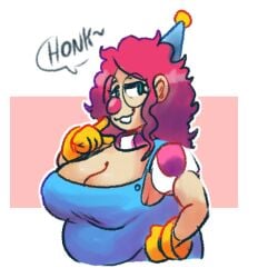 1girls bbw big_breasts breasts cleavage clown clown_girl clown_nose clussy glasses gloves green_eyes party_hat pink_hair punkitt tagme wolfgirl9million yellow_gloves