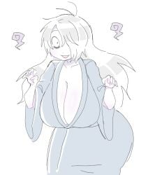 bags_under_eyes big_breasts female female_only gegege_no_kitarou genderswap_(mtf) ghost_girl hair_over_one_eye hanging_breasts huge_breasts kimono kitarou_tanjou_gegege_no_nazo long_hair looking_at_viewer medama_oyaji_(human) milf no_bra pale-skinned_female pale_skin rule_63 sagging_breasts smile solo white_body white_hair white_skin wide_hips youkai