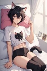 ai_generated black_hair cat_ears cat_hybrid catboy male twink