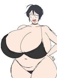 30th_video_rentals alternate_breast_size big_breasts bikini black_hair breasts cleavage color curvy enormous_breasts female female_focus female_only ginormous_breasts huge_breasts indie_virtual_youtuber kataochi_chuuko large_breasts momiji_(artist) nakako_kataochi short_hair smile solo solo_female swimsuit virtual_youtuber wide_hips