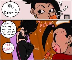 big_ass big_butt big_penis black_hair caulifla dragon_ball futanari intersex kale penis skurigami teasing wiggling_ass yoga yoga_pants