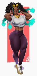 ai_generated ass big_ass big_breasts breasts brown_hair capcom dark-skinned_female dark_skin female_focus kimberly_jackson mature_female mootium navel street_fighter street_fighter_6 thick_thighs tights