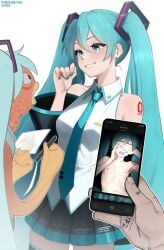 1boy 1girls 2boys asian_female autograph blue_hair covered_eyes covering cute cute_face cute_girl embarrassed embarrassed_nude_female fan flat_chest fortnite fortnite:_battle_royale fully_clothed hatsune_miku hiding light-skinned_female light-skinned_male light_skin lilatole long_hair make_up makeup nude nude_female petite petite_body phone phone_screen seductive seductive_body seductive_eyes seductive_female seductive_look seductive_pose skinny skirt slim slim_waist small_breasts taking_picture teenage_girl teenager thin thin_arms thin_female tie tiny_breasts unseen_character unseen_male_face video_game video_game_character video_games white_topwear young young_female young_girl younger_female