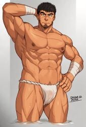 1boy 2024 abs armpits arms_up ass_visible_through_thighs bandage bandaged_arm bara beard_stubble beefy biceps big_areola big_breasts big_bulge black_hair blue_eyes bulge bulge_through_clothing daddy dated dilf frown fundoshi fundoshi_only gay gradient_background grey_background hand_on_hip hands_behind_head hi_res hunk male male_breasts male_only manly mature_male muscles muscular muscular_arms muscular_legs muscular_male muscular_thighs oppai original original_character pecs pubic_hair quadriceps rnsk8931_(rnsk_akatsuki) rokushaku_fundoshi scar scar_on_arm scar_on_chest scar_on_face scar_on_leg scar_on_nose scar_on_stomach scars_all_over shallow_water short_hair sideburns six_pack solo standing standing_in_water thick_arms thick_eyebrows thick_neck thick_thighs topless tough_guy translucent_clothing triceps very_high_resolution wet wet_body wet_fundoshi white_fundoshi yaoi