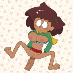 1girls amphibia amphibia_(series) anne_boonchuy big_breasts brown_body brown_hair brown_nipples christmas disney disney_channel mindgasmyt penis penis_in_pussy