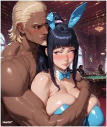 1boy 1boy1girl 1girl 1girls age_difference ai_generated bewitching_thighs blonde_hair blue_hair bunny bunny_costume bunny_ears bunny_girl bunny_tail bunnysuit casino casino_table cheating cheating_(relationship) cheating_girlfriend cleavage dark-skinned_male dark_skin from_behind glowing_eyes height_difference high_resolution highres hinata_hyuuga hug_from_behind huge_breasts large_ass large_breasts naruto naruto:_the_last naruto_(series) naruto_shippuden no_pupils ponytail purple_hair raikage tagme thick_ass thick_thighs toned_body toned_male voluptuous voluptuous_female yametastudio