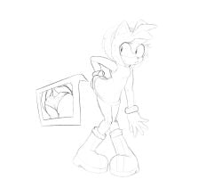 amy_rose ass boots bracelet dress female fully_clothed furry hairband nervous_sweat notchine panties sega sketch sonic_(series) sonic_the_hedgehog_(series) tail