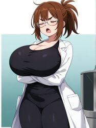 ai_generated angry arms_crossed brown_eyes brown_hair female female jenn_the_scientist large_ass large_breasts long_hair original_character ponytail thick_thighs wide_hips