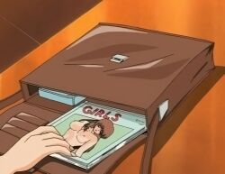 big_breasts bookbag brown_hair high_school keraku-no-oh:_king_of_pleasure nipples porn_cover porn_magazine porn_star pornography table tile_floor yuri