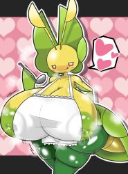 2025 artist_request big_breasts bug bug_girl huge_breasts lactation leavanny naked_apron nintendo pokemon tagme