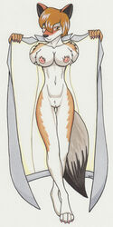 anthro areola black_nose breasts canine claws coyote female flashing fur furry hair looking_at_viewer mammal nipples one_eye_closed pussy ratofblades