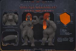 brynja_gleameye character_sheet dark-skinned_futanari dark_iron_dwarf dark_skin dwarf dwarf_futa fit fit_futanari flexing large_balls large_penis muscular muscular_futanari red_eyes red_hair solo solo_futa tatoos tattoo uncircumcised_futa uncircumcised_penis uncut_futa uncut_penis warcraft world_of_warcraft