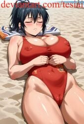 1girls ai_generated ass big_ass big_breasts black_hair blue_eyes breasts busty busty_female female female_only huge_ass huge_breasts large_ass large_breasts light-skinned_female light_skin manyuu_chifusa manyuu_hikenchou ponytail solo_female tesiai voluptuous voluptuous_female