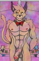 absurd_res anthro balls canid canine canis clothed clothing felid feline fer foreskin genitals group hi_res humanoid_genitalia humanoid_penis lynx male mammal muscular muscular_male nipples nude penis solo_focus trio wolf