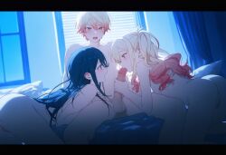 1boy 2girls ai_generated fellatio ffm_threesome hoshino_ichika_(project_sekai) incest project_sekai tenma_saki tenma_tsukasa