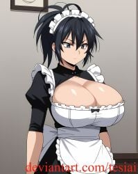 1girls ai_generated ass big_ass big_breasts black_hair blue_eyes breasts busty busty_female female female_only huge_ass huge_breasts large_ass large_breasts light-skinned_female light_skin manyuu_chifusa manyuu_hikenchou ponytail solo_female tesiai voluptuous voluptuous_female