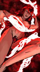 big_breasts dutch_angle female_focus floating glowing hairy_pussy marvel_rivals nude_female pubic_hair scarlet_witch_(marvel_rivals) space_background superheroine ursusnox wanda_maximoff