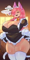 bell bell_collar big_breasts brawl_stars breasts breasts cat_ears colette_(brawl_stars) endorx maid maid_uniform pink_eyes pink_hair pinku_pawlette pussy sweat sweatdrop sweating thick_thighs thighs