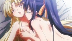 2girls akeno_himejima asia_argento breasts demon_girl female female_only high_school_dxd multiple_girls screencap screenshot tnk_(company) yuri