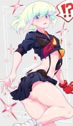 1boy androgynous ass cosplay crossdressing embarrassed embarrassed_nude_femboy femboy kill_la_kill lio_fotia male male_only matoi_ryuuko_(cosplay) oyasaiiis promare skirt skirt_lift studio_trigger thick_thighs twink
