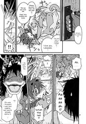 ... anthro big_ears blush caught clenched_teeth date_natsuku dialog dragon english_text furred_dragon furry furry_only gay hair horn male open_mouth penetration sex sweat teeth text young
