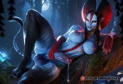 ai_generated avatar avatar:_fire_and_ash big_penis blue_body curvy forest futa_sans_pussy futanari intersex naikedart night nude precum solo stable_diffusion tail tattoo thick_thighs varang varang_(avatar)