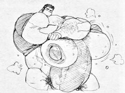 balls bara big_balls big_muscles big_nipples big_pecs big_penis boner erection hyper_balls hyper_penis male male_only monochrome muscles muscular musk nionionionioooo penis solo solo_male sweat sweating undressing